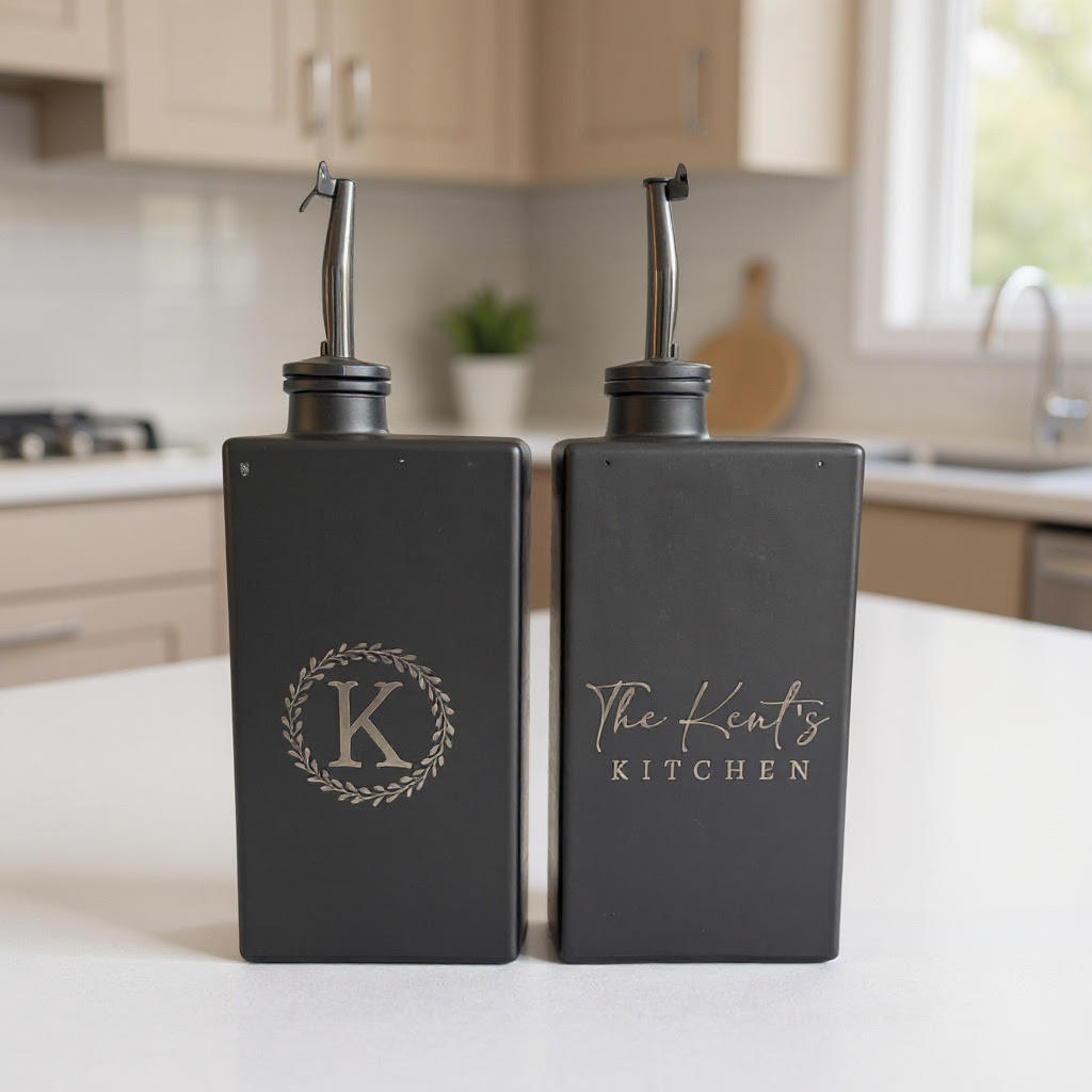 Monogrammed Black Oil Dispenser Set: Custom Kitchen Accessories